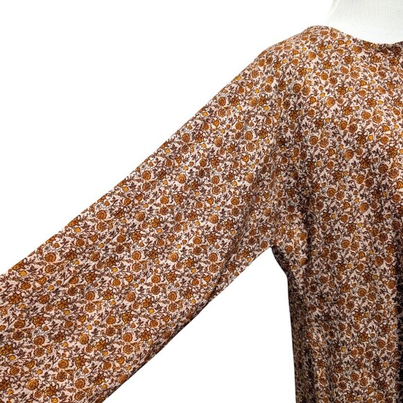 Pietsie Womens NWT OS Corsica Brown Gold Floral 100% Cotton Oversized L/S Top - Picture 6 of 9